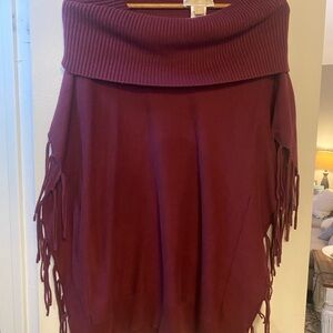 Michael Kors Burgundy Cowl Neck Sweater with Fringe